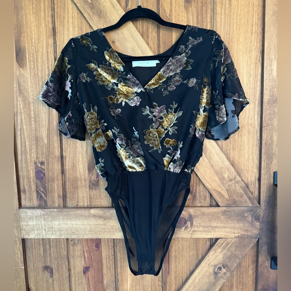 ASTR Eliza Bodysuit Velvet Wrap Top S Nordstrom